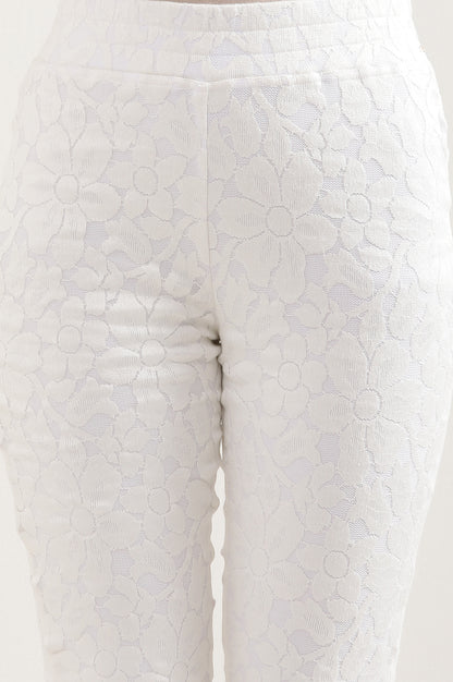 White Floral Net Boot Cut Pants