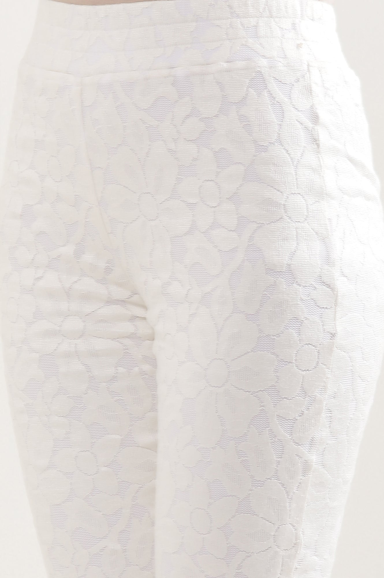 White Floral Net Boot Cut Pants