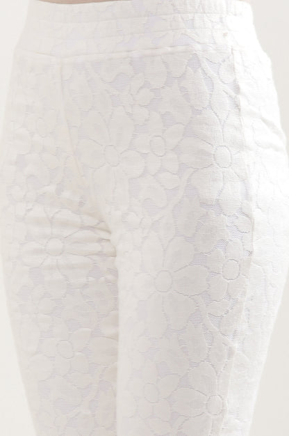 White Floral Net Boot Cut Pants