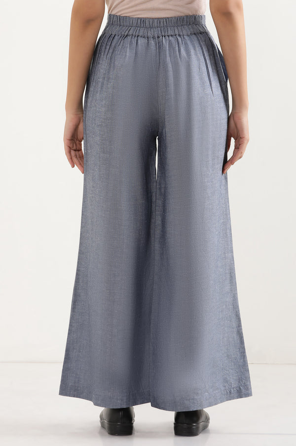 Elleven Women's Blue Solid Flared Denim Pants With Tie Detail