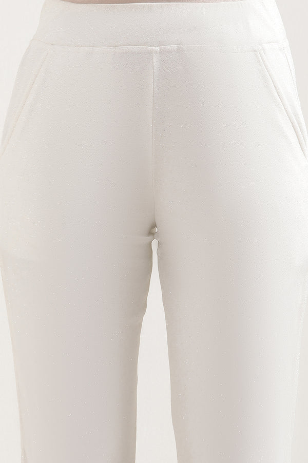 White Glitter Printed Flared Sharara With Elasticated Waist