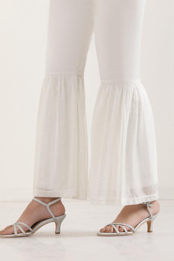 White Glitter Printed Flared Sharara With Elasticated Waist