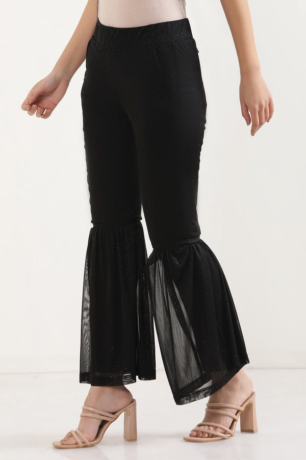 Black Printed Flared Sharara With Elasticated Waist