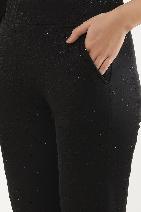 Black Printed Flared Sharara With Elasticated Waist