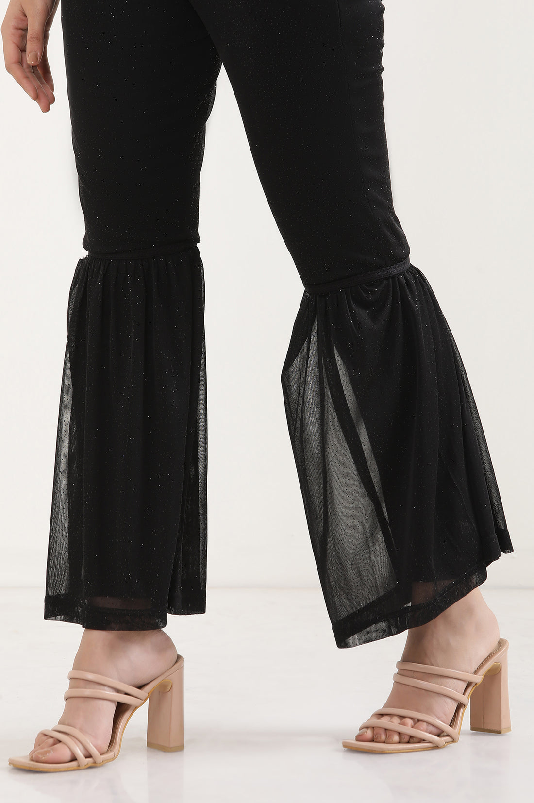 Black Printed Flared Sharara With Elasticated Waist