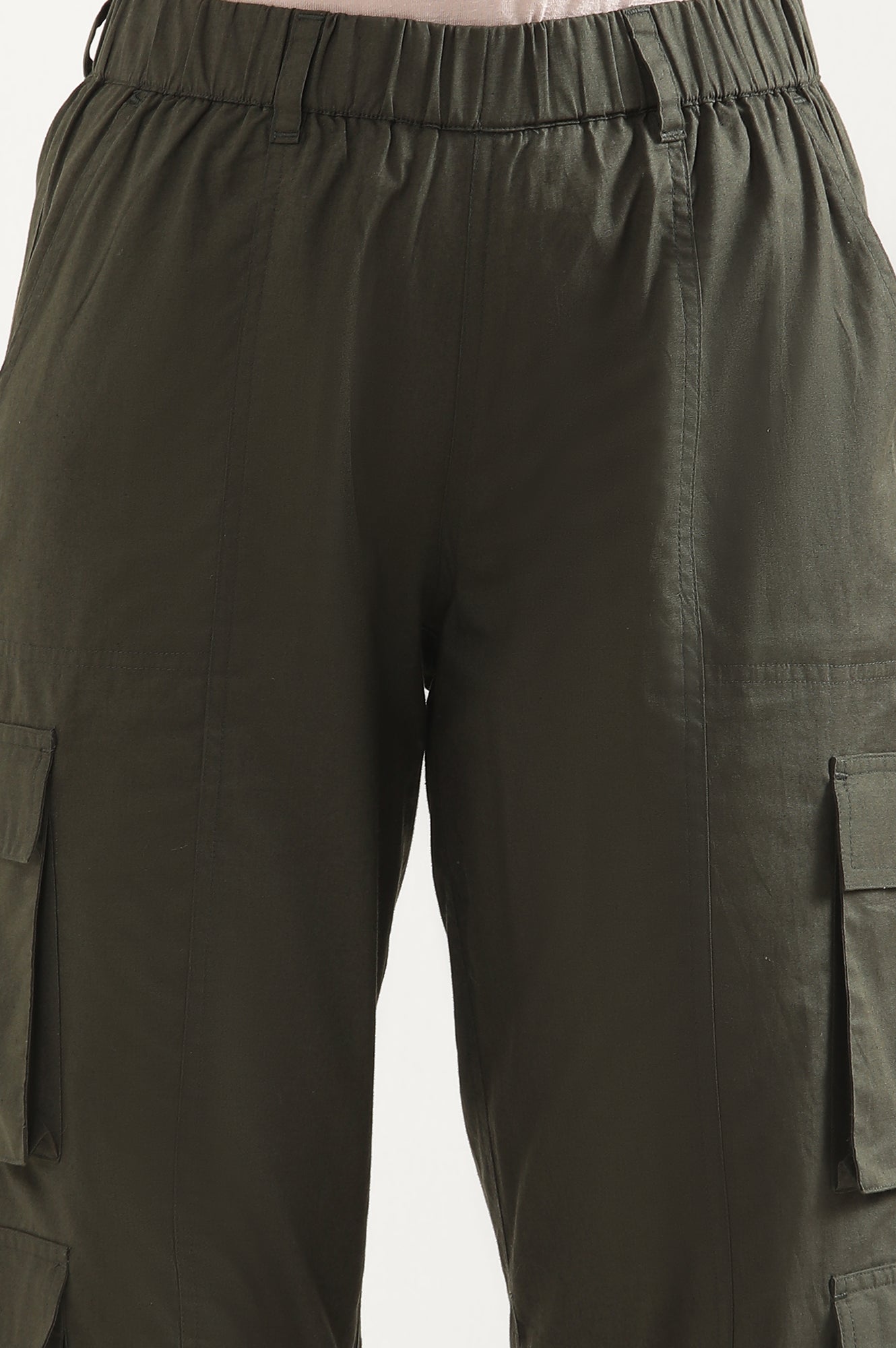 Forest Green Eight Pockets Cropped Cargo