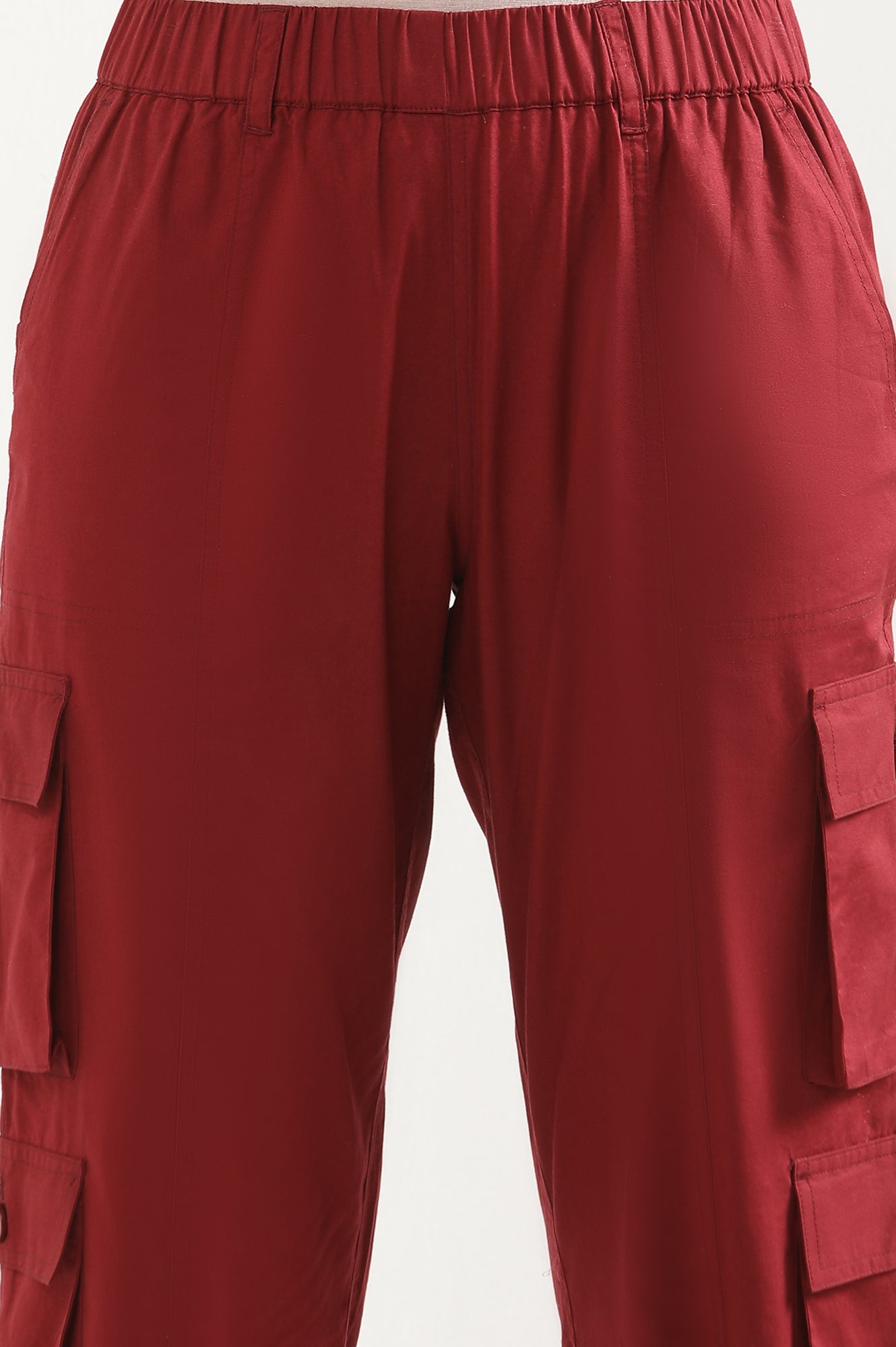 Red Eight Pockets Cropped Cargo