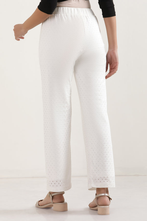 White Solid Straight Fit Palazzo With Elasticated Waist