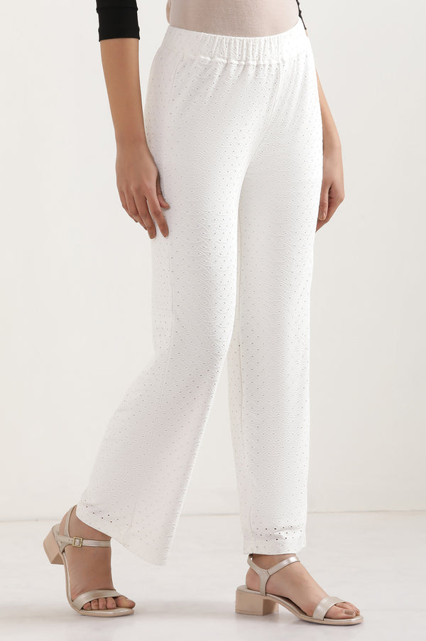White Solid Straight Fit Palazzo With Elasticated Waist