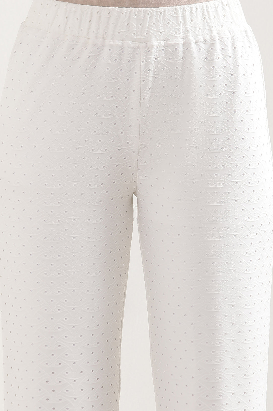 White Solid Straight Fit Palazzo With Elasticated Waist