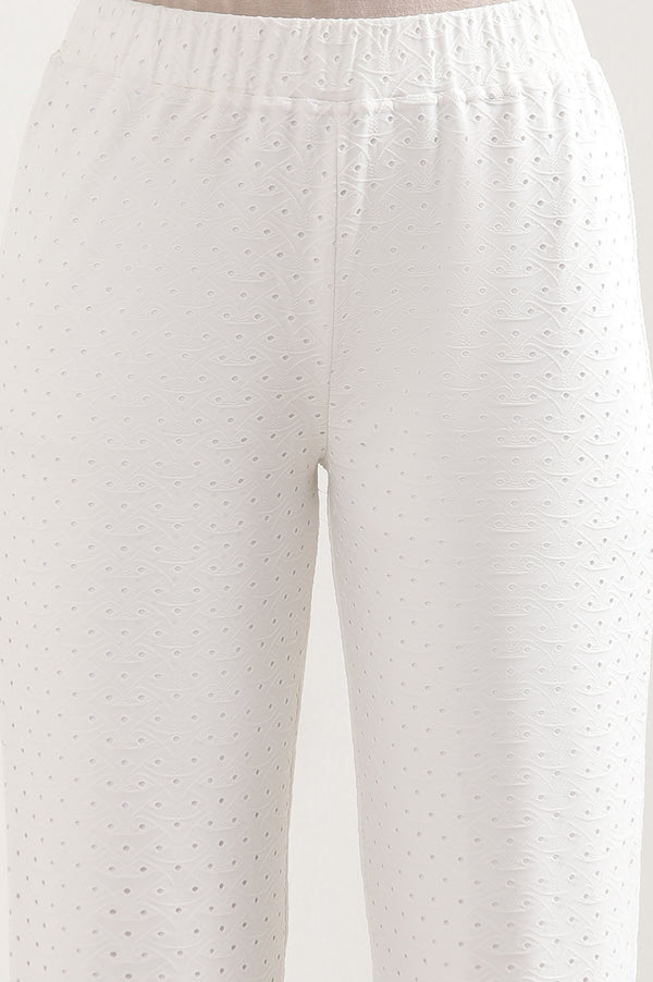 White Solid Straight Fit Palazzo With Elasticated Waist