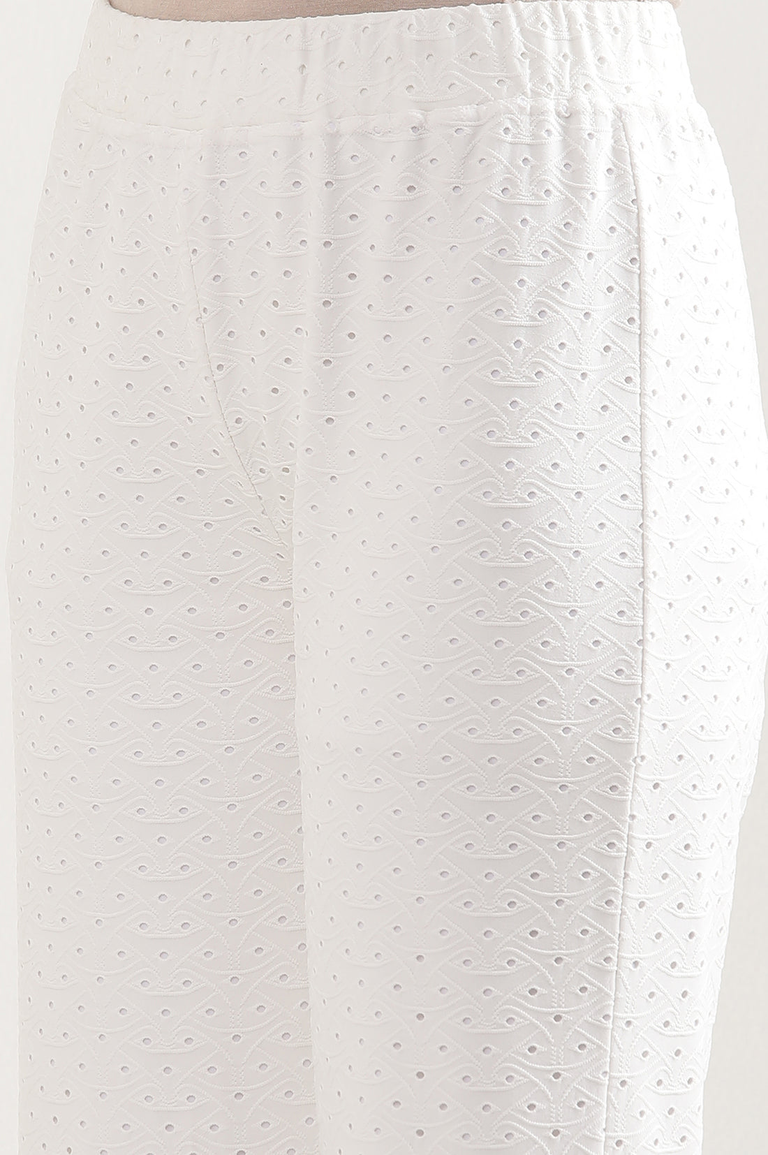 White Solid Straight Fit Palazzo With Elasticated Waist