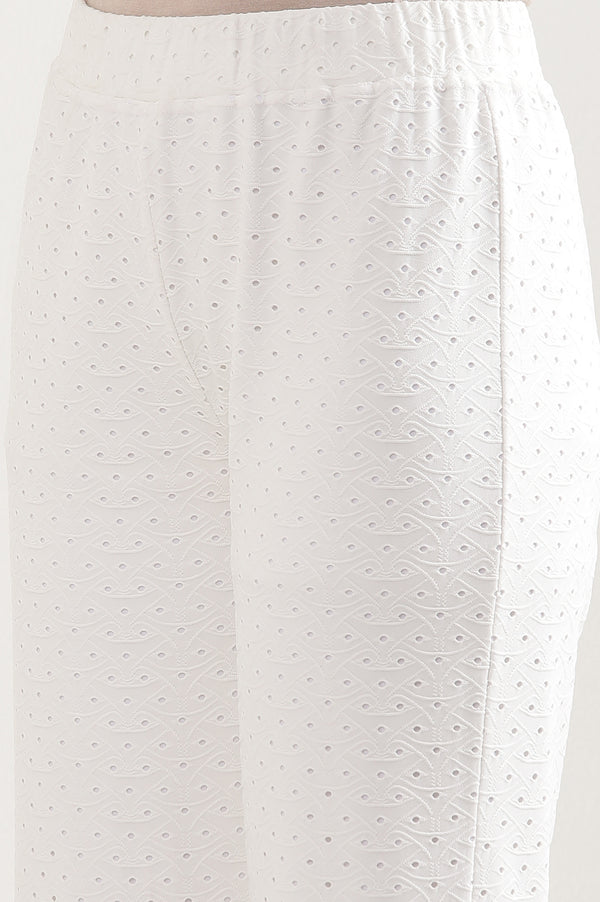 White Solid Straight Fit Palazzo With Elasticated Waist