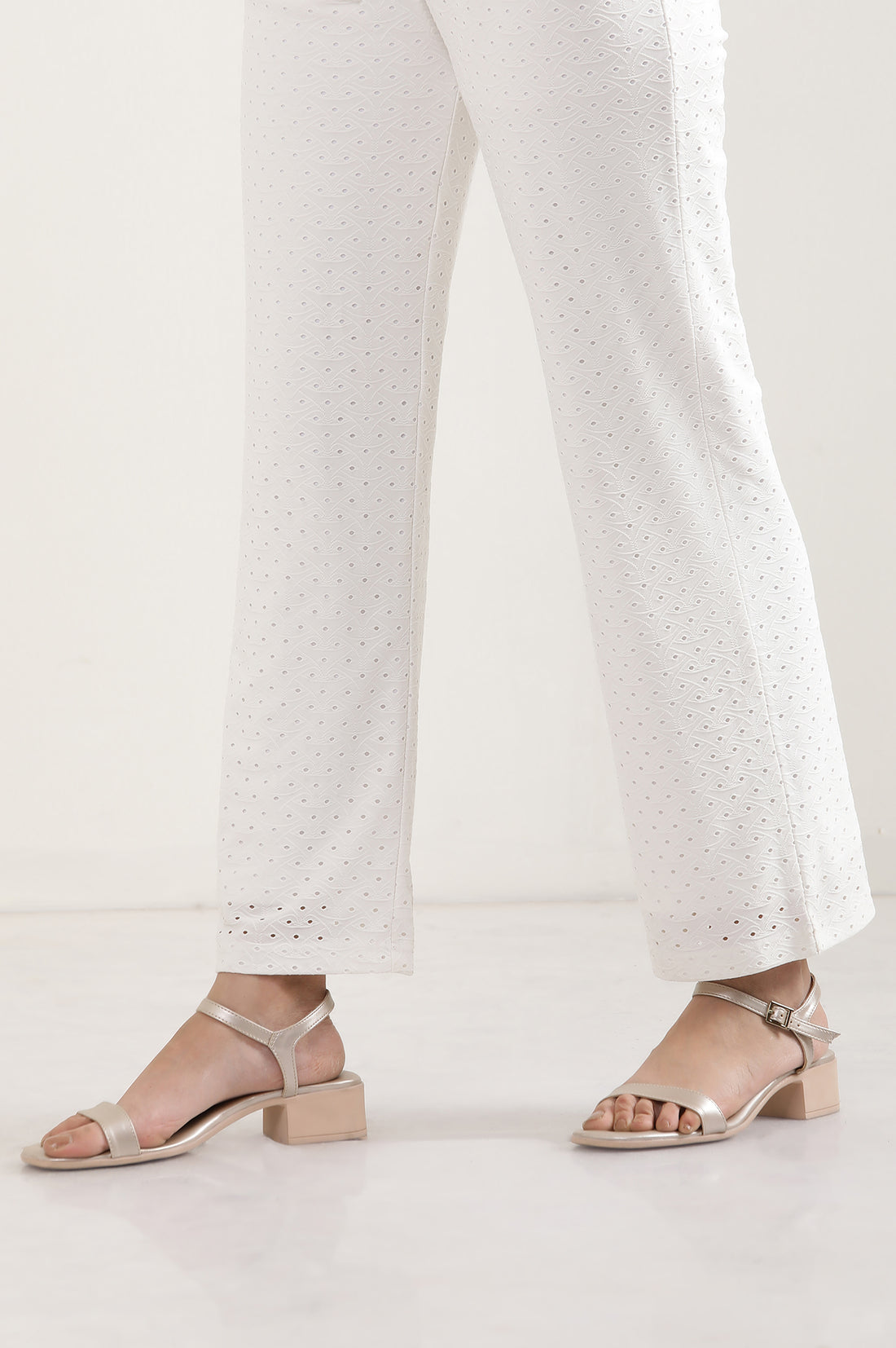 White Solid Straight Fit Palazzo With Elasticated Waist