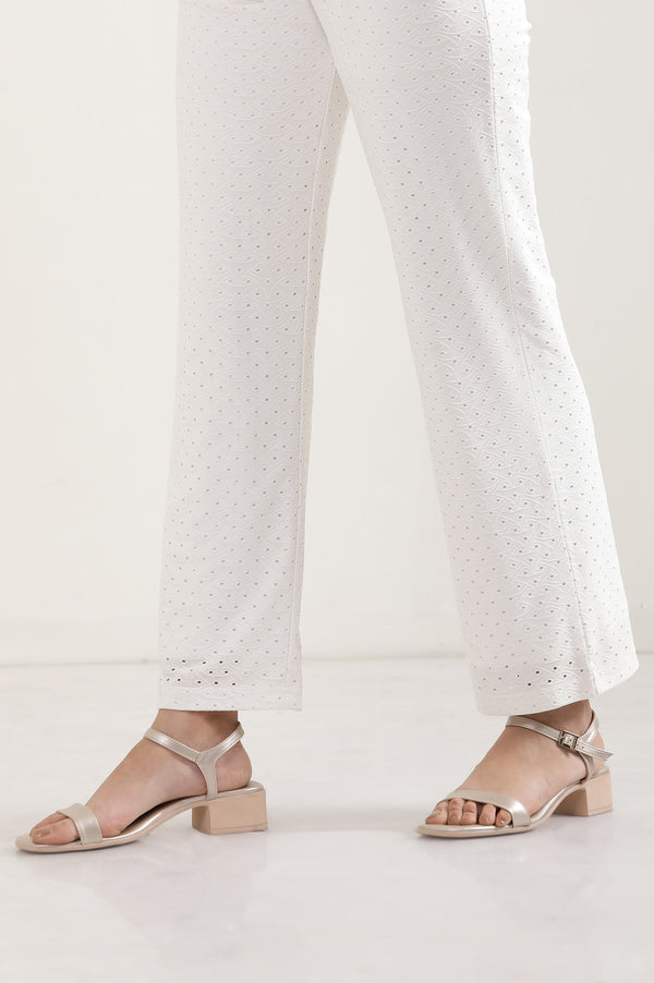 White Solid Straight Fit Palazzo With Elasticated Waist