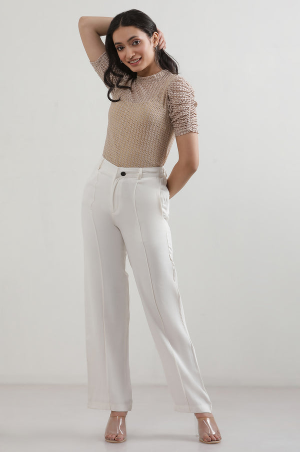 Elleven Women's White Solid Straight Fit Rayon Pants