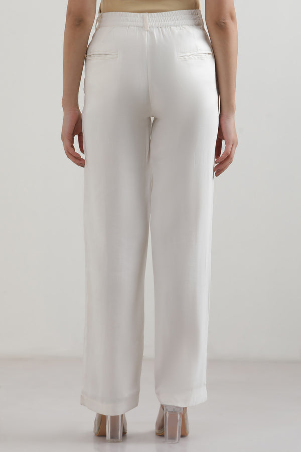 Elleven Women's White Solid Straight Fit Rayon Pants