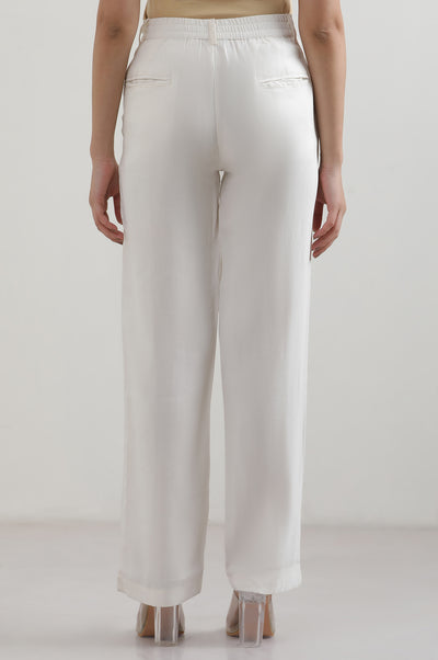 White Solid Rayon Parallel Pants