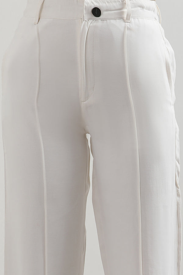 Elleven Women's White Solid Straight Fit Rayon Pants