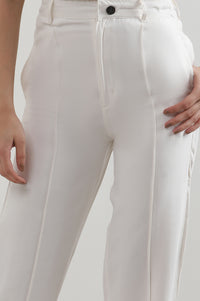 White Solid Rayon Parallel Pants