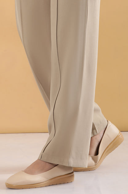 Beige Pintuck Parallel Pants