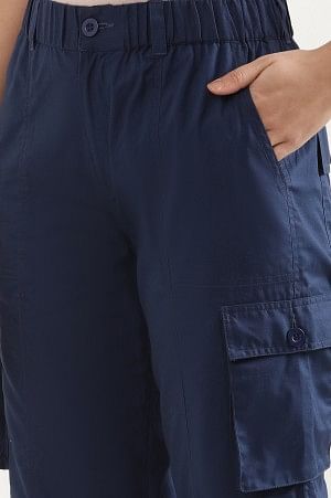 Blue Eight Pockets Cotton Cargo