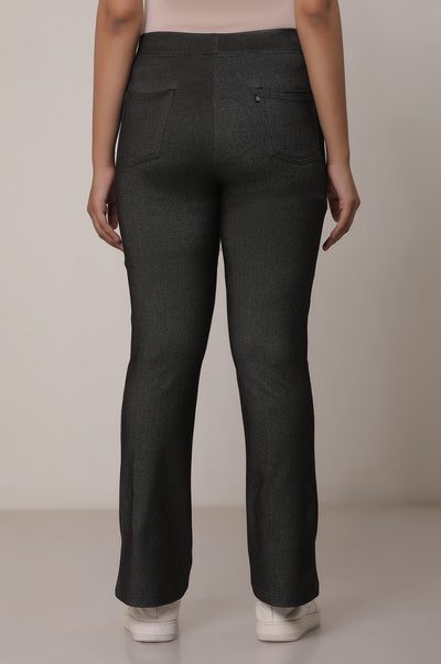 Black Solid Cotton Blend Flarred Pants