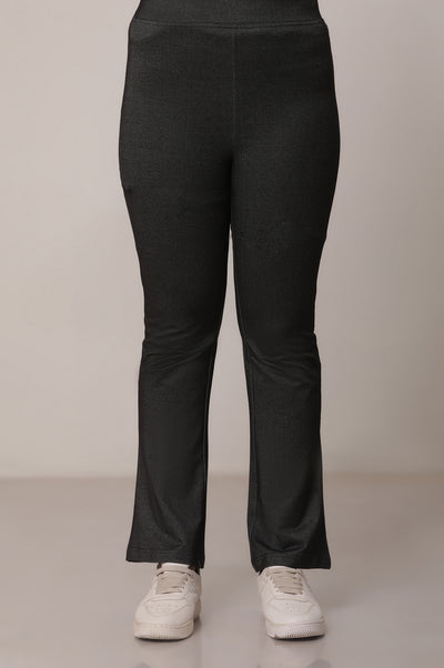 Black Solid Cotton Blend Flarred Pants