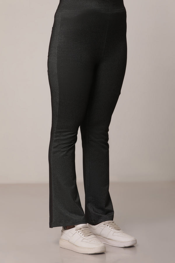 Black Solid Flared Cotton Pants