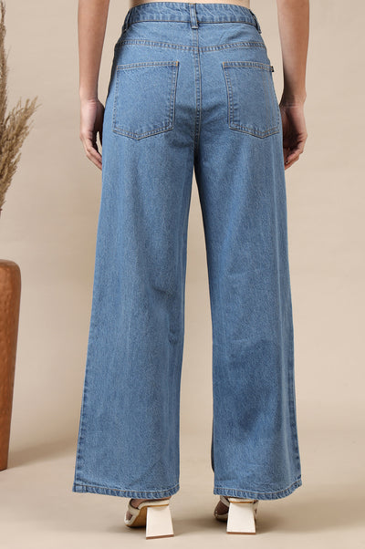 Light Blue Cotton Denim Flared Pants