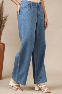 Light Blue Cotton Denim Flared Pants