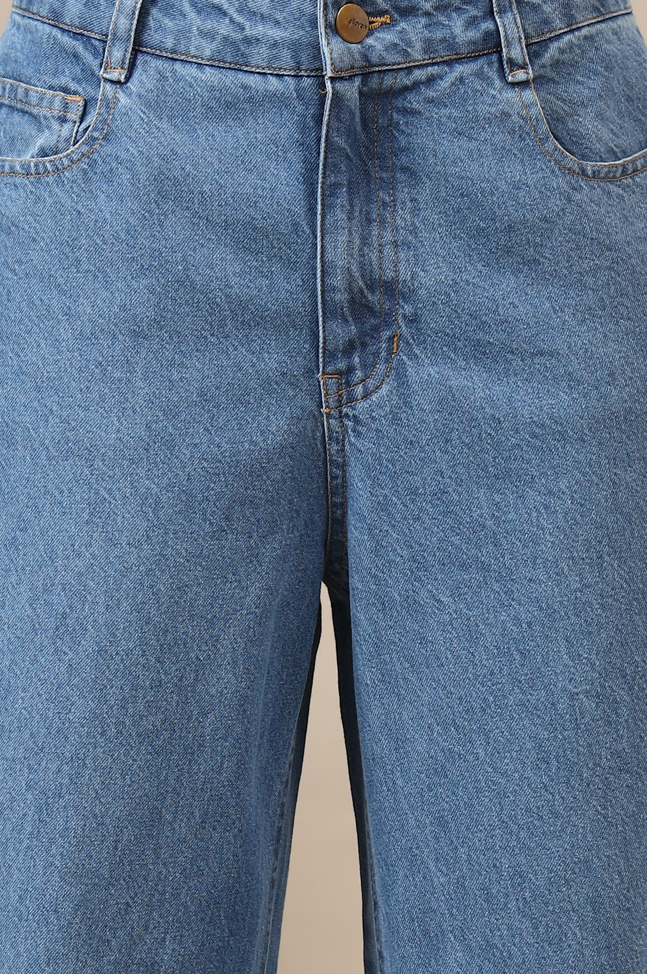 Light Blue Cotton Denim Flared Pants