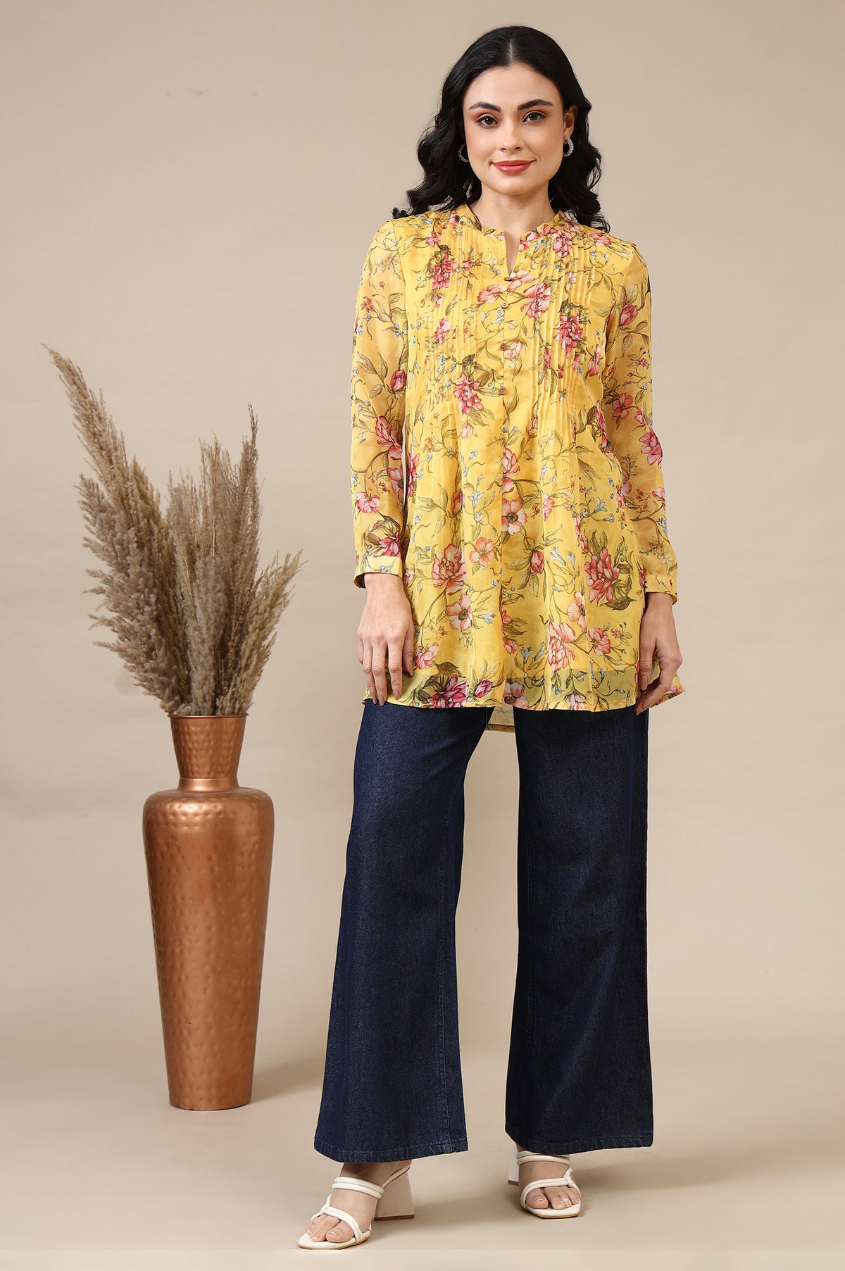 Dark Blue Cotton Denim Flared Pants - M