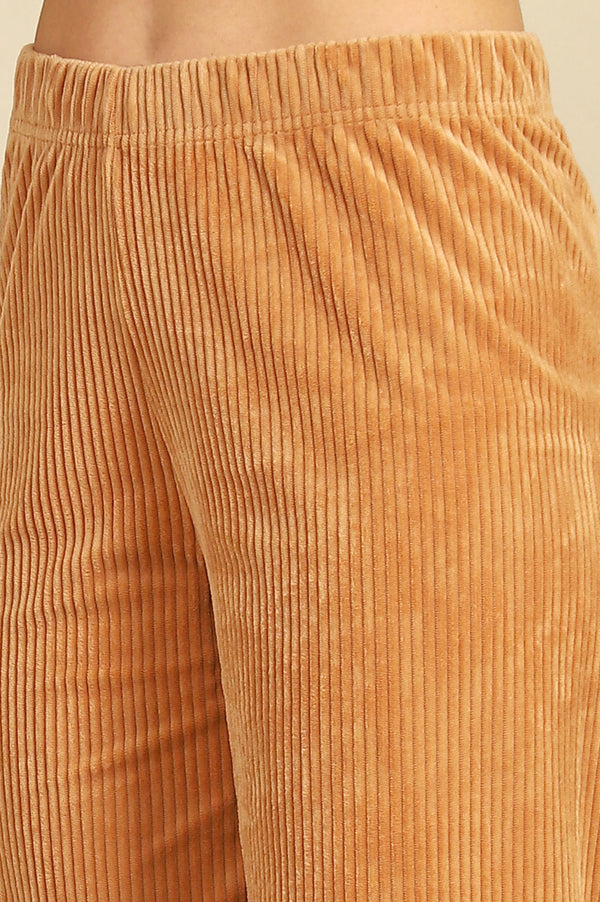 Brown Solid Straight Fit Cotton Pants With Elasticated Waist
