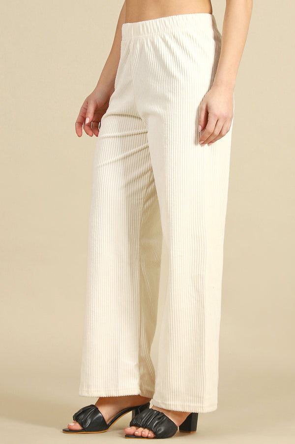 Cream Solid Straight Fit Cotton Pants