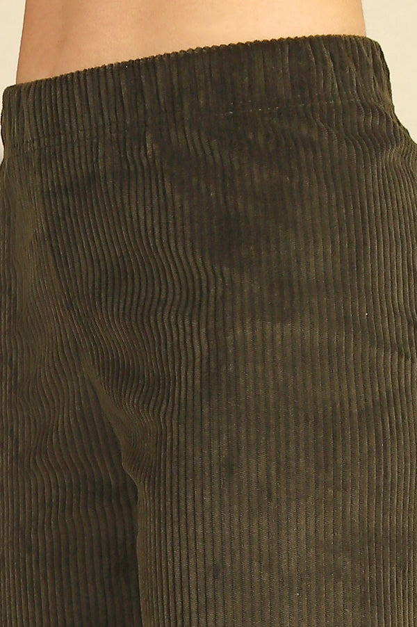 Dark Green Solid Straight Fit Cotton Pants