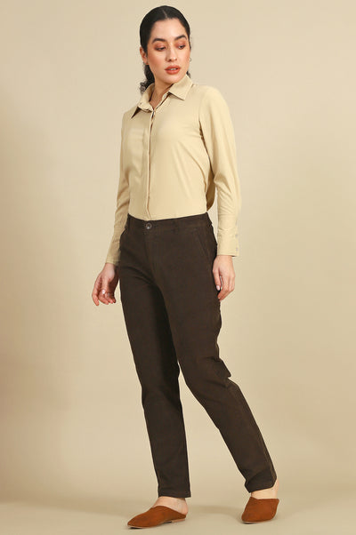Green Solid Cotton Blend Straight Pants