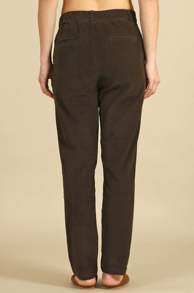 Green Solid Cotton Blend Straight Pants