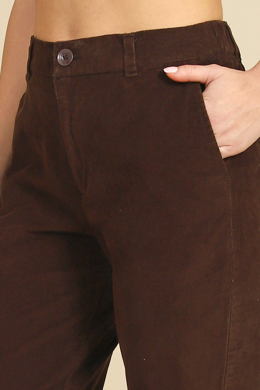 Brown Solid Cotton Blend Straight Trousers &amp; Pants