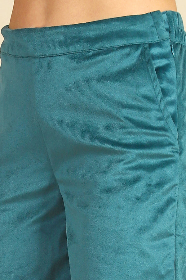 Green Solid Straight Fit Pants with YKK Zipper