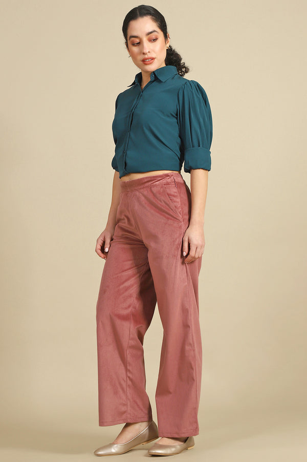 Pink Solid Wide Leg Pants with YKK Zipper