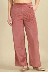 Pink Solid Straight Trousers &amp; Pants