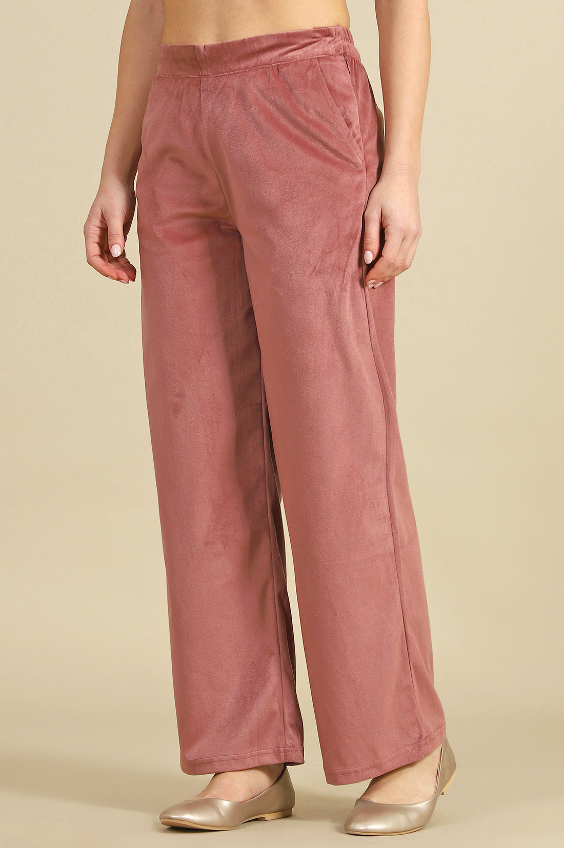 Pink Solid Straight Trousers &amp; Pants