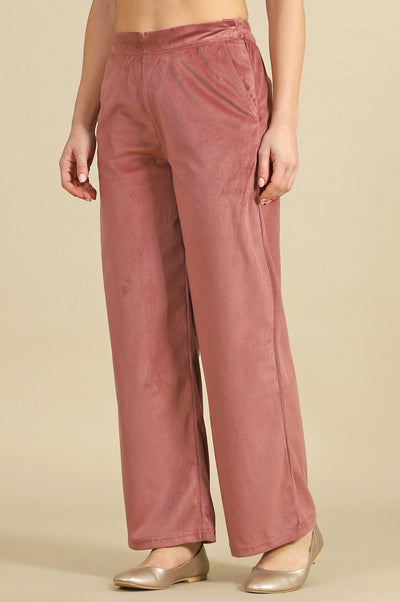 Pink Solid Parallel Pants