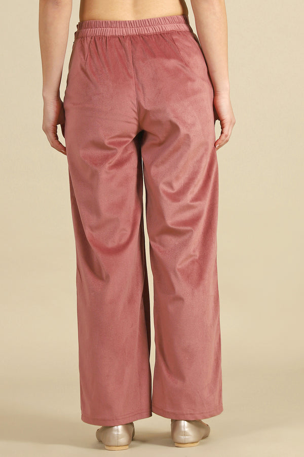 Pink Solid Wide Leg Pants with YKK Zipper