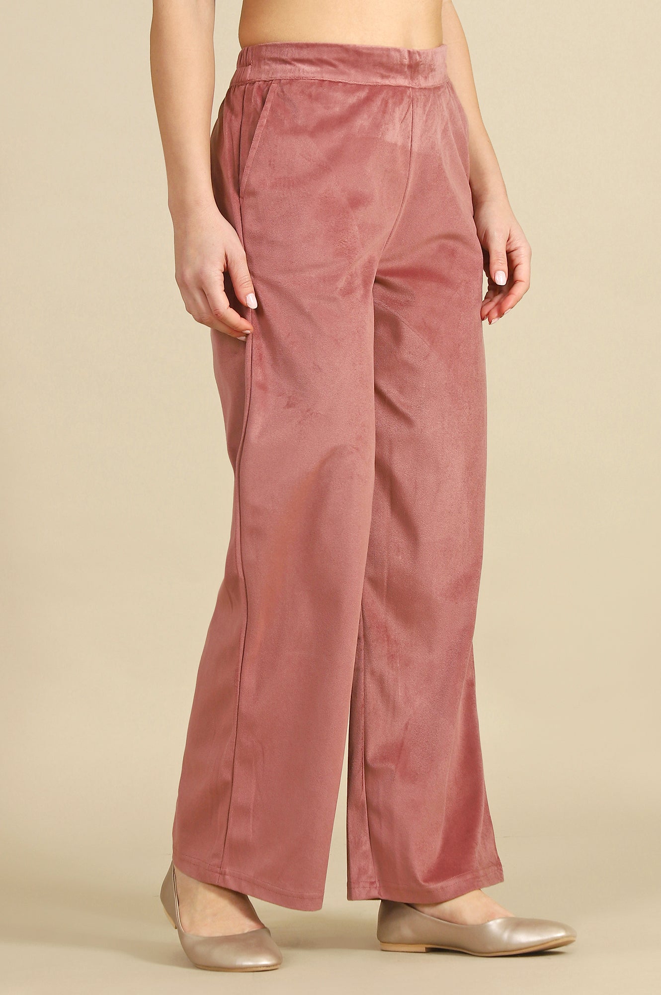 Pink Solid Straight Trousers &amp; Pants