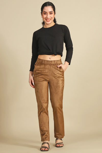 Gold Solid Straight Pants
