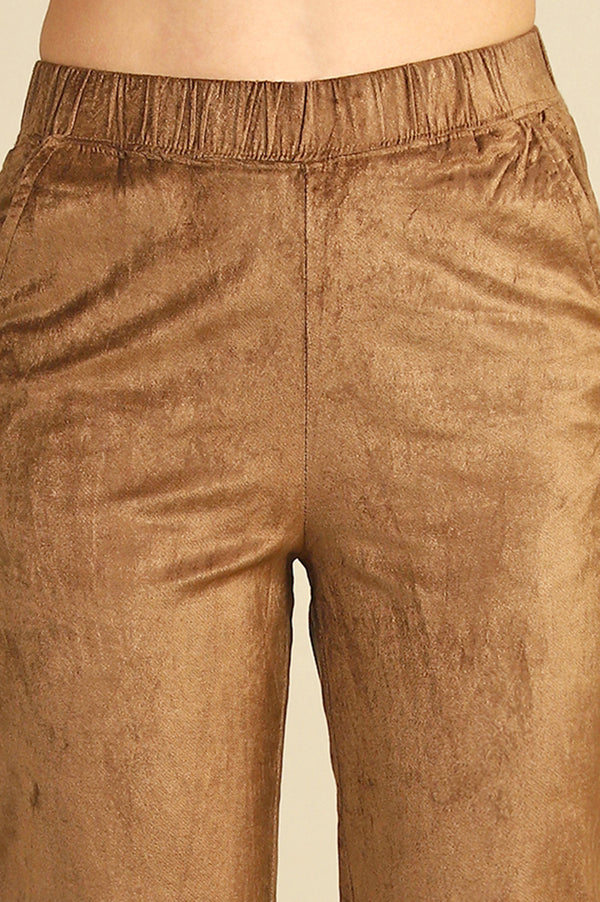 Gold Solid Straight Fit Cotton Pants