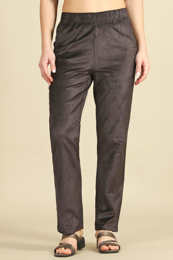 Grey Solid Straight Pants