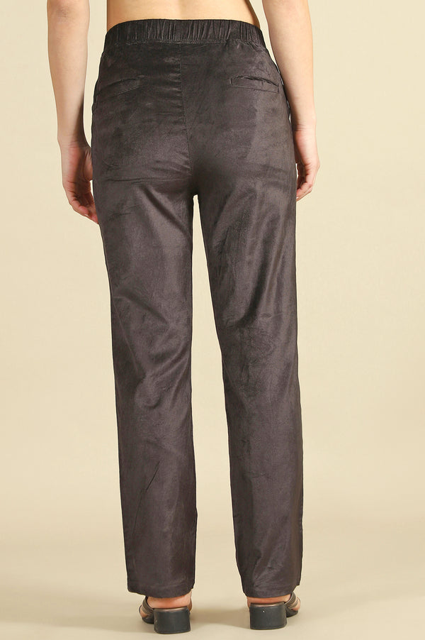 Grey Solid Straight Pants